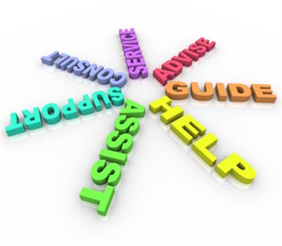 Different colors used to spell out Service, Advice, Guide, Help, Assist, Support, and Consult.